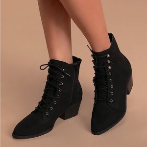 NWOT - Lulus Montie Black Suede Lace-Up Ankle Booties - Size 9